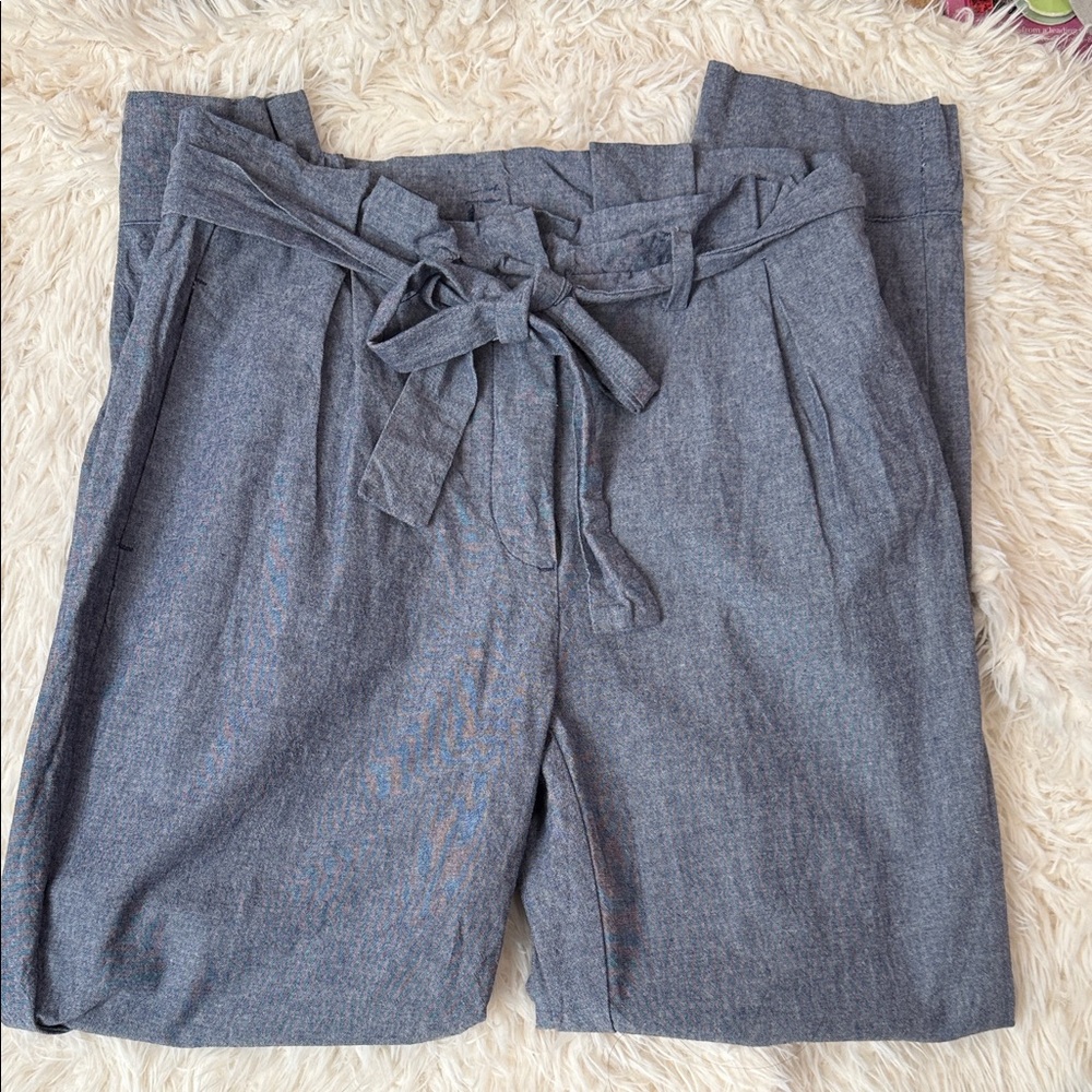 ZARA Basic Chambray Paperbag Waist Pants with Tie Belt – Size XS